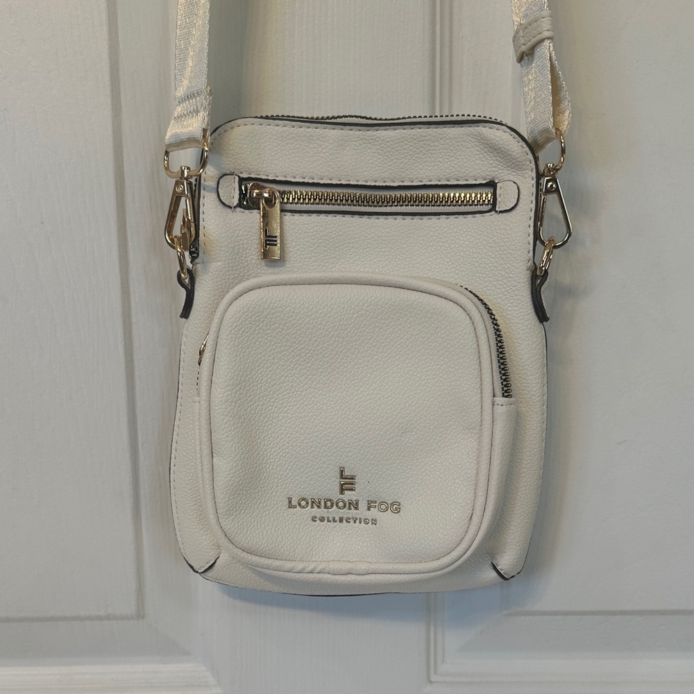 London Fog Cream Crossbody Bag with Gold Accents